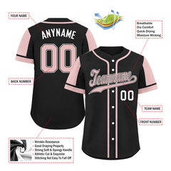 Custom Black Pink Raglan Sleeves Personalized Authentic Baseball Jersey BSBJ01-D017197