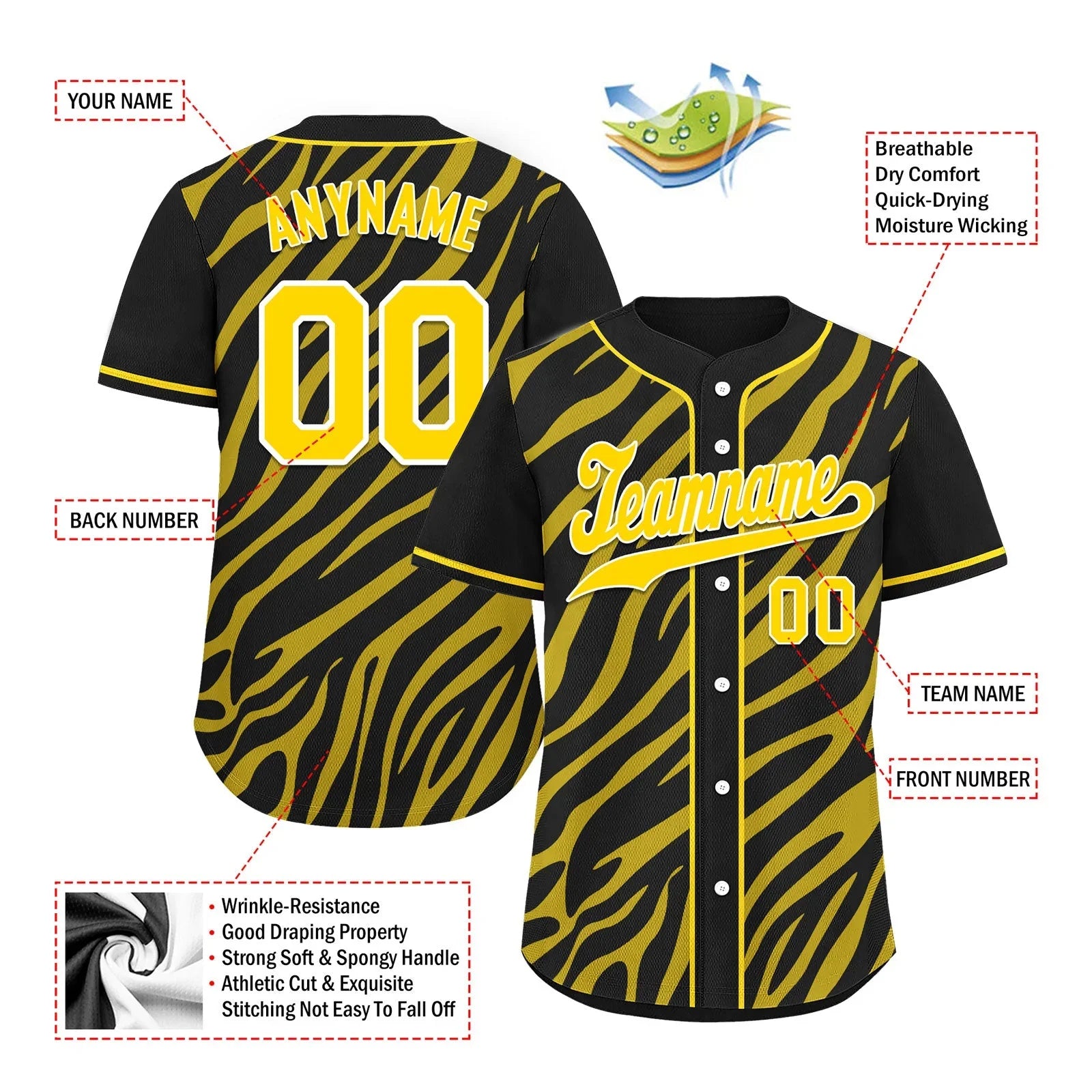 Custom Black Gold Zebra Pattern Personalized Authentic Baseball Jersey BSBJ01-D020201-24 - Coolcustomize
