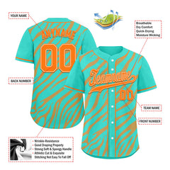 Custom Turquoise Orange Zebra Pattern Personalized Authentic Baseball Jersey BSBJ01-D020201-12