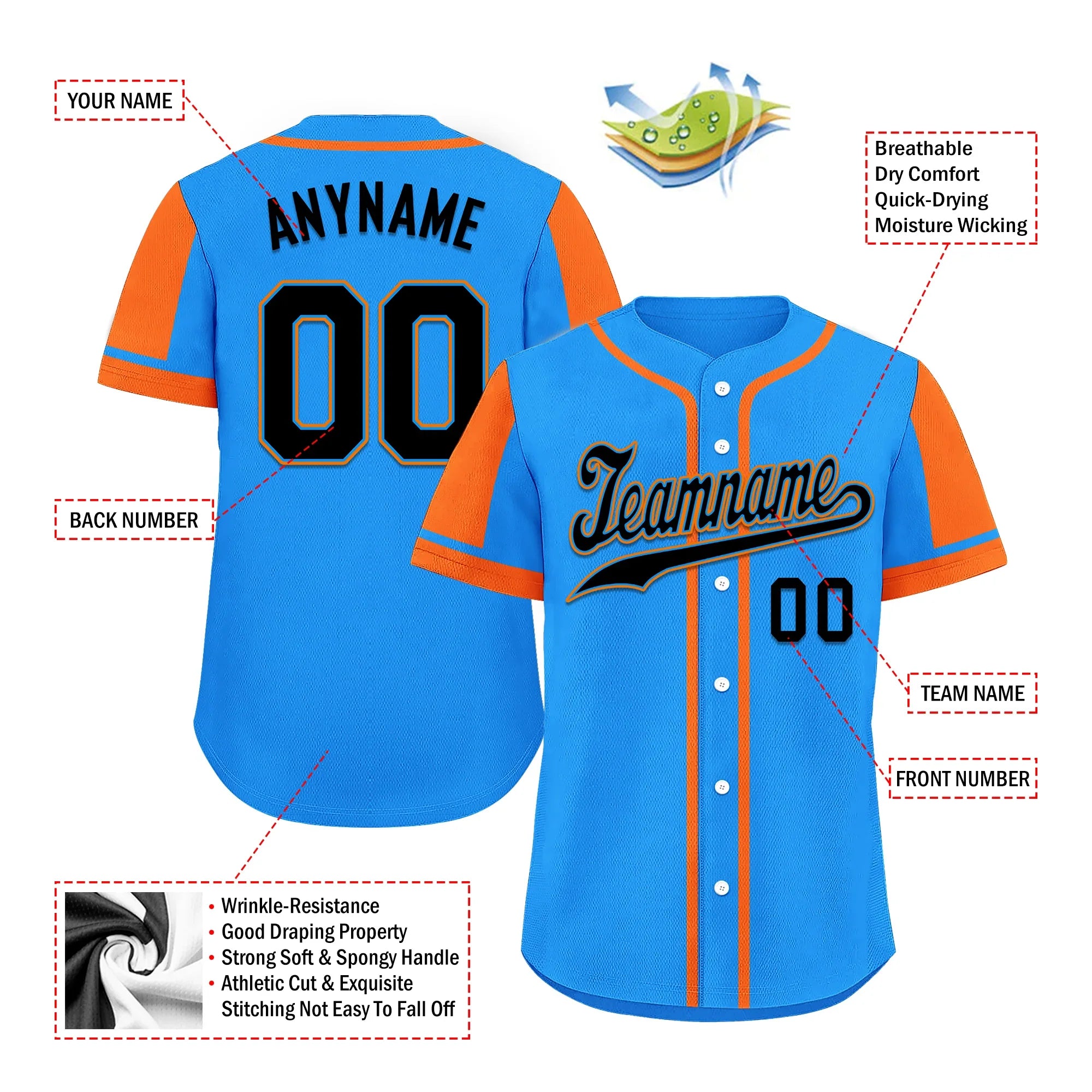 Custom Blue Orange Raglan Sleeves Personalized Authentic Baseball Jersey BSBJ01-D017210 - Coolcustomize