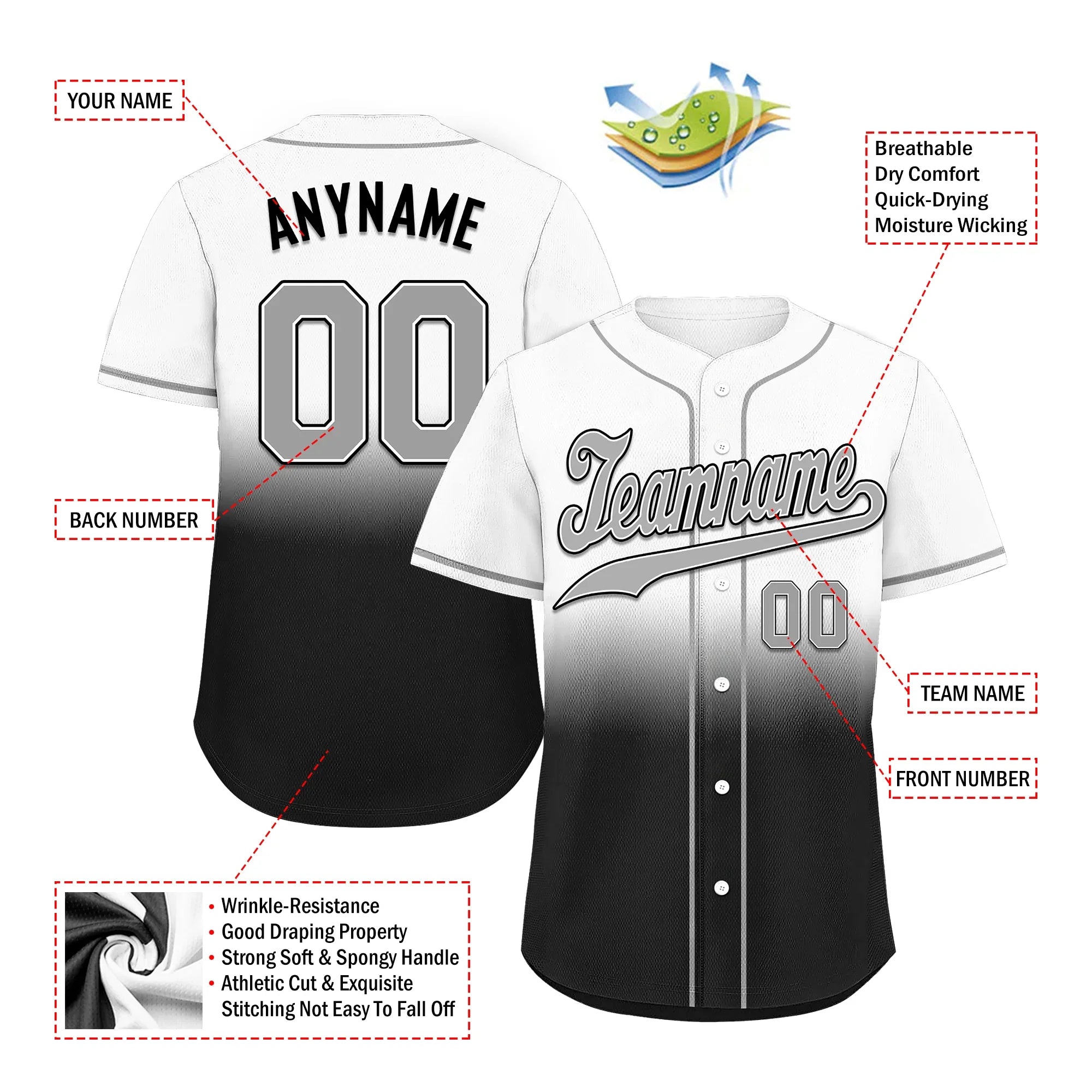 Custom Grey Black Fade Fashion Personalized Authentic Baseball Jersey BSBJ01-D0a70ee - Coolcustomize