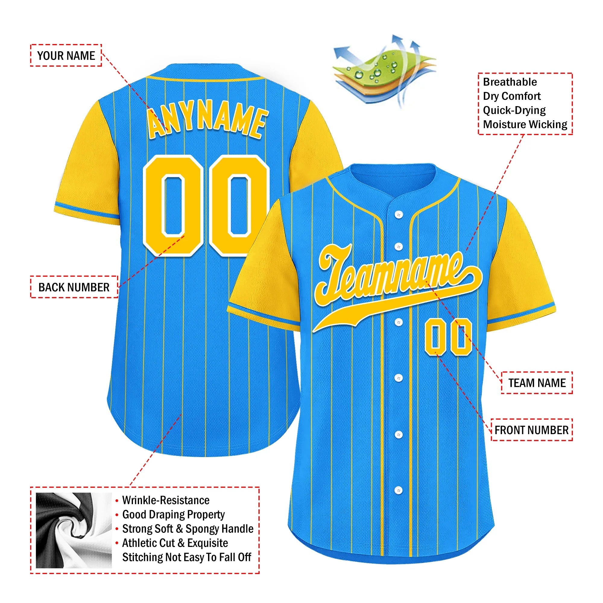 Custom Blue Yellow Stripe Fashion Personalized Authentic Baseball Jersey BSBJ01-D017212 - Coolcustomize