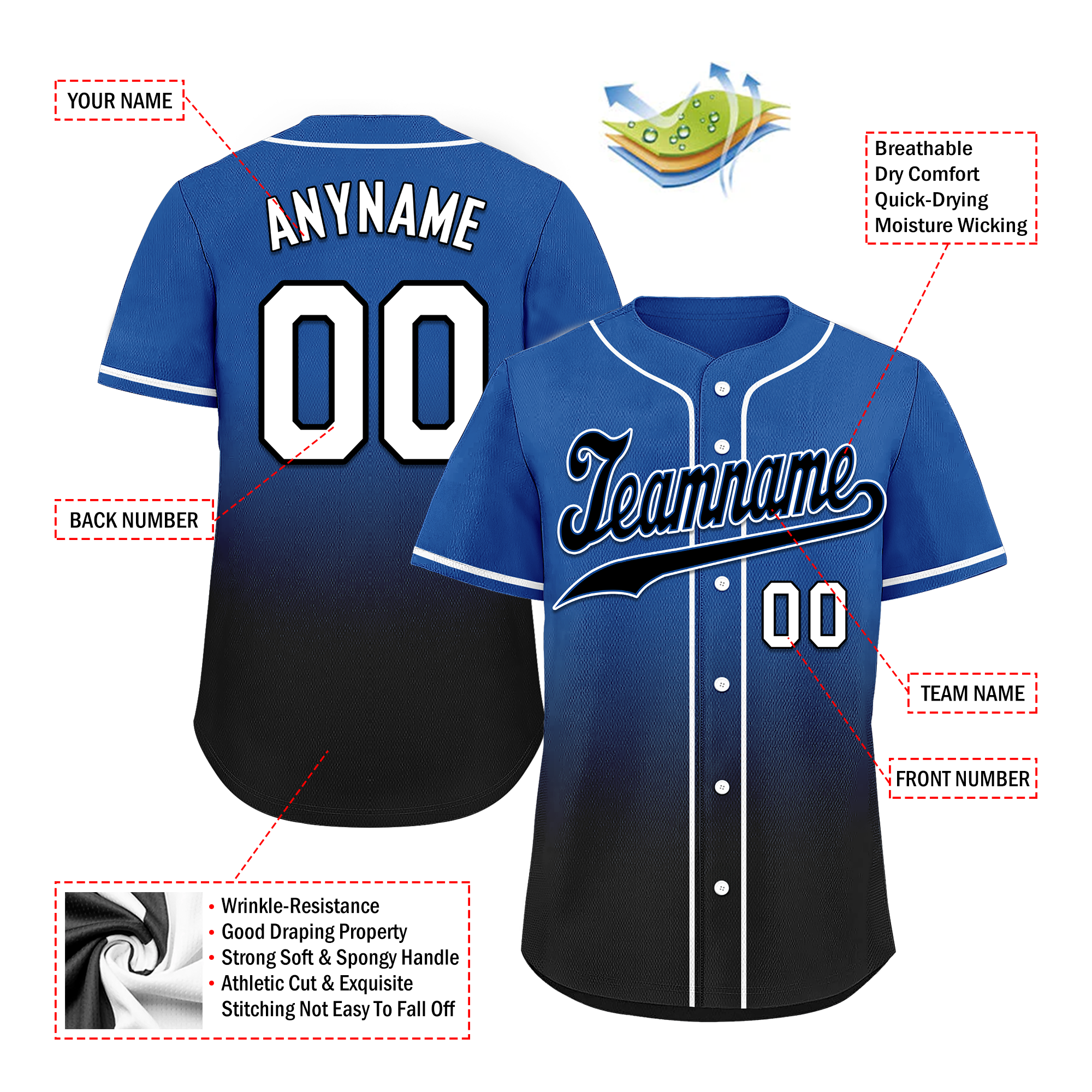 Custom Blue Black Fade Fashion Personalized Authentic Baseball Jersey BSBJ01-D0a70be - Coolcustomize
