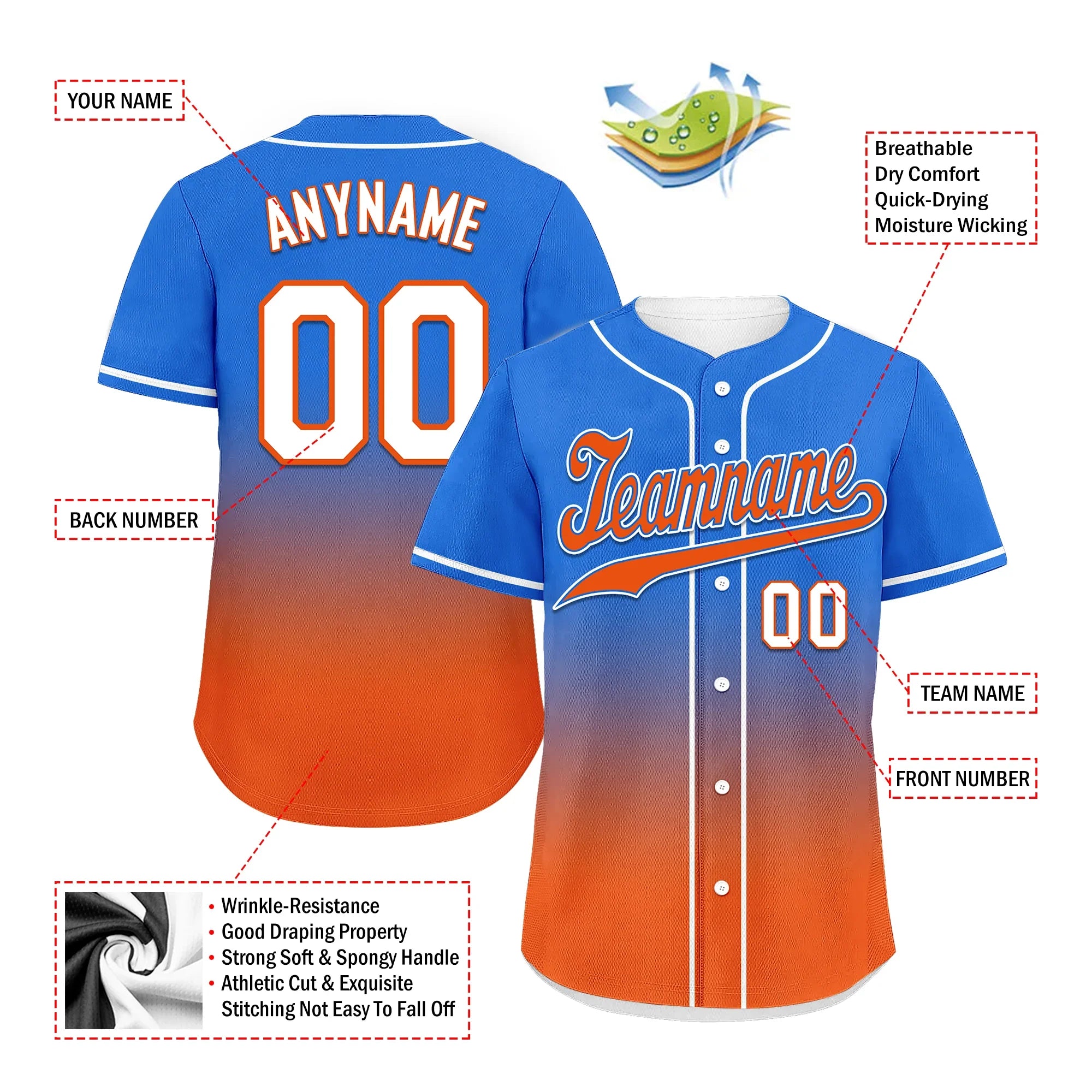 Custom Blue Orange Fade Fashion Personalized Authentic Baseball Jersey BSBJ01-D0a70b7 - Coolcustomize
