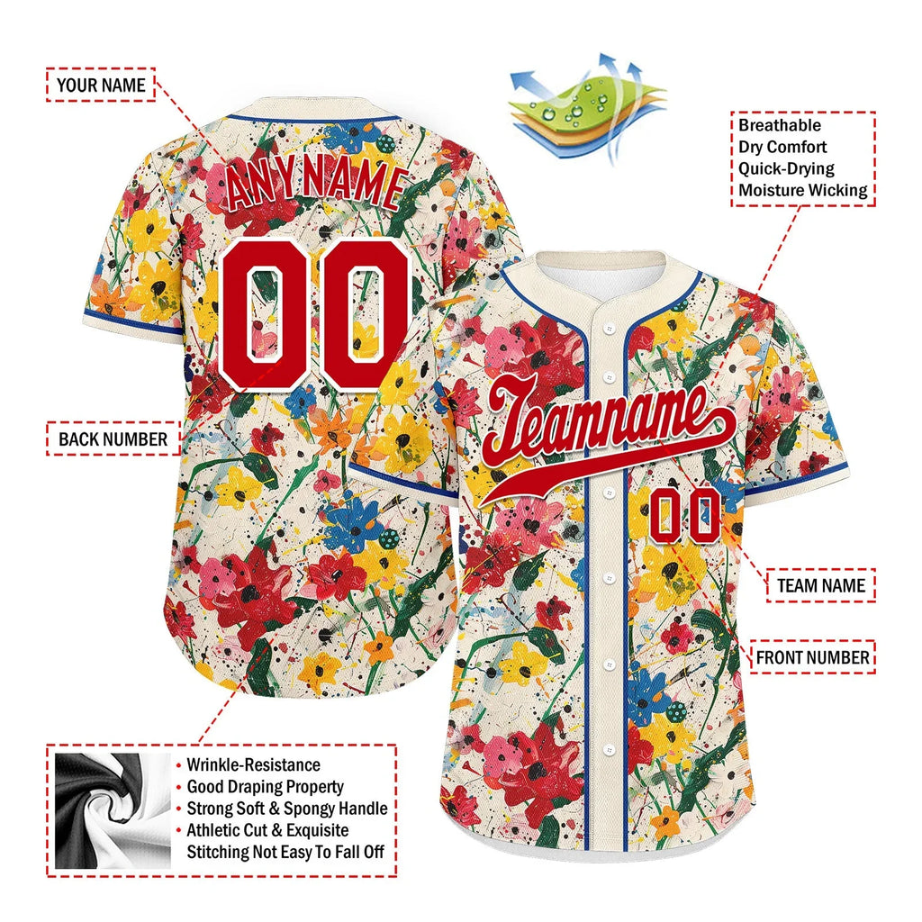 Custom Graffiti Pattern Abstract Floral Patterns Personalized Authentic Baseball Jersey BSBJ01-D020171-5 - Coolcustomize