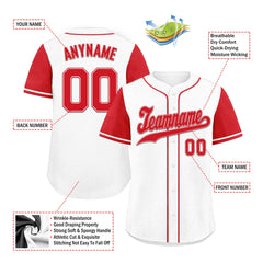 Custom White Red Raglan Sleeves Personalized Authentic Baseball Jersey BSBJ01-D020200-7