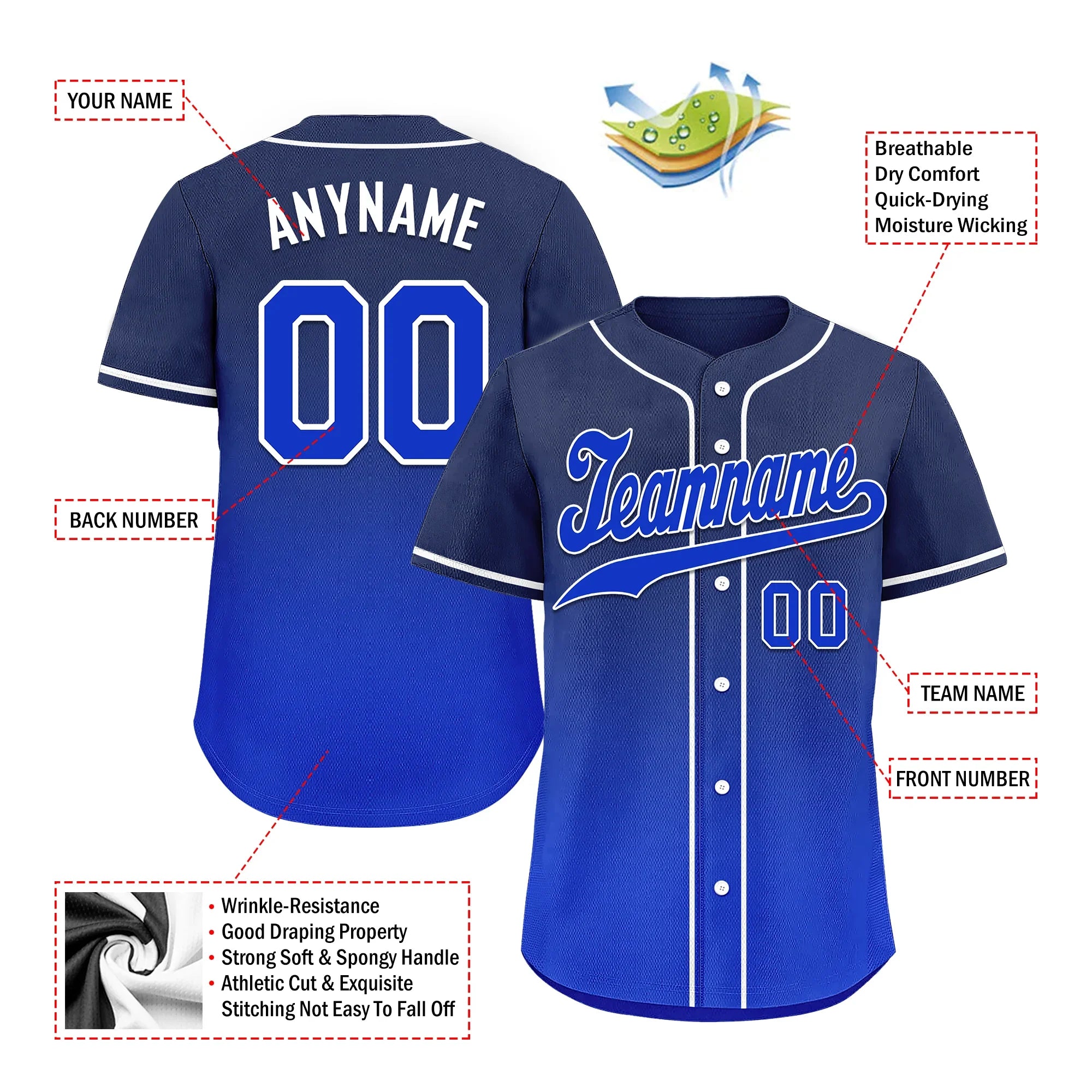 Custom Blue Fade Fashion Personalized Authentic Baseball Jersey BSBJ01-D0a70ed - Coolcustomize
