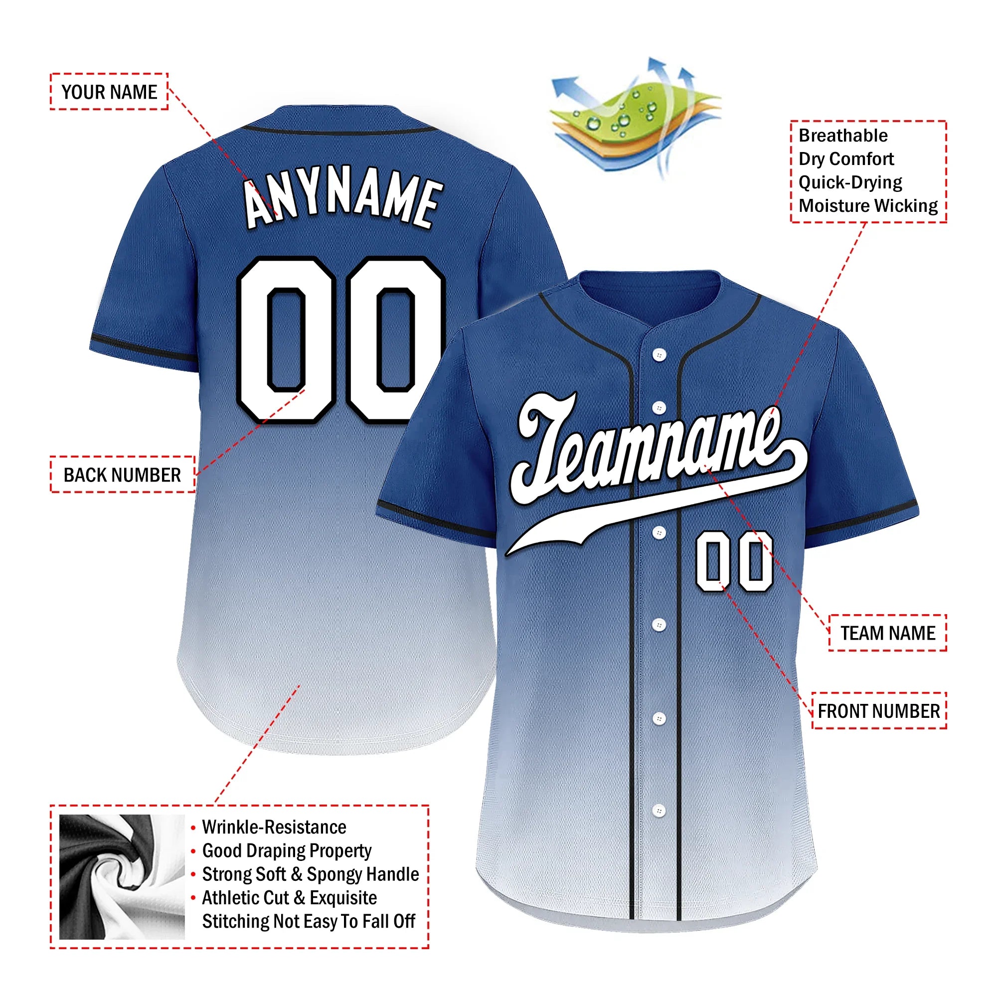 Custom Blue White Fade Fashion Personalized Authentic Baseball Jersey BSBJ01-D0a70db - Coolcustomize