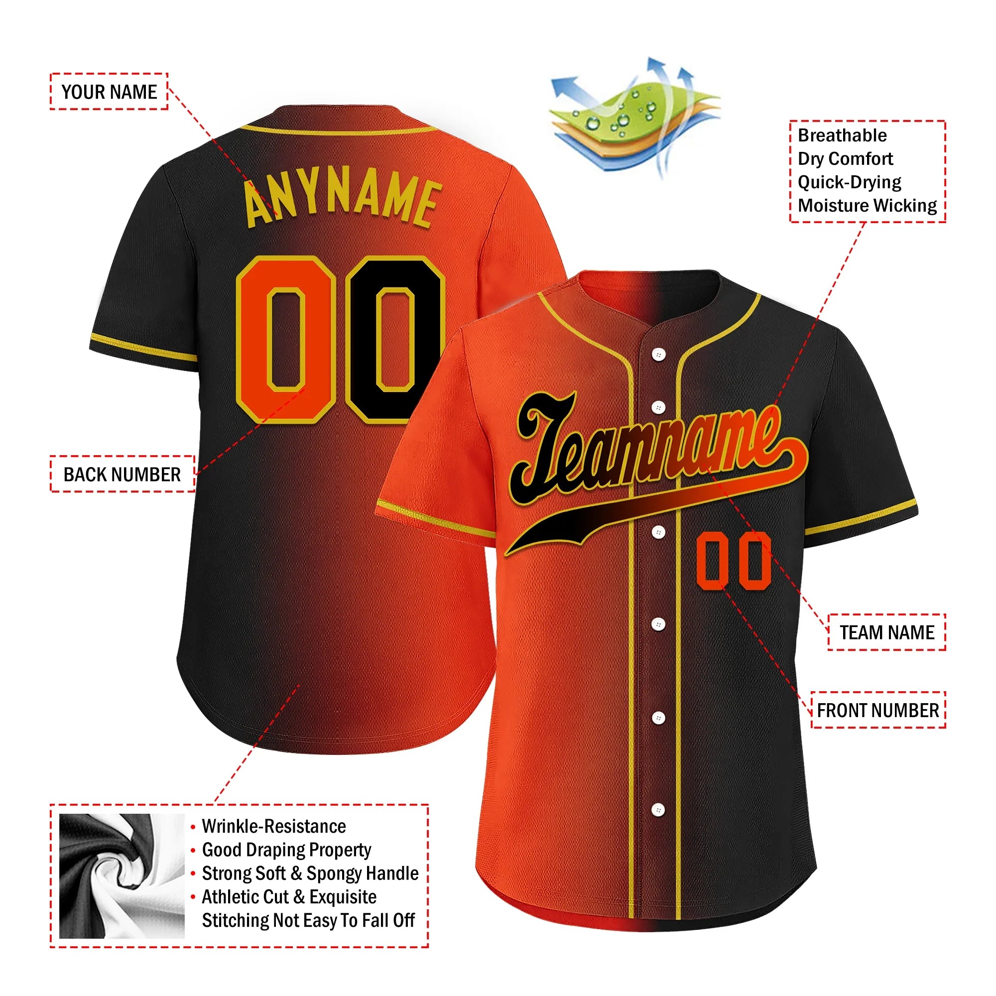 Custom Orange Black Gradient Fashion Personalized Authentic Baseball Jersey BSBJ01-D0a7aa8 - Coolcustomize
