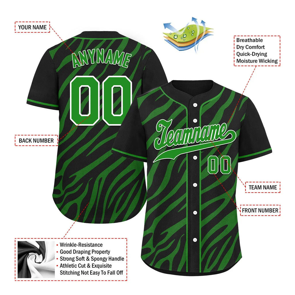 Custom Black Forest Green Zebra Pattern Personalized Authentic Baseball Jersey BSBJ01-D020201-25 - Coolcustomize
