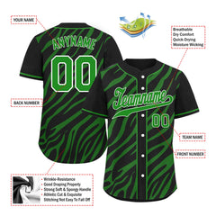 Custom Black Forest Green Zebra Pattern Personalized Authentic Baseball Jersey BSBJ01-D020201-25