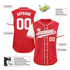 Custom Red White Raglan Sleeves Personalized Authentic Baseball Jersey BSBJ01-D020200-8