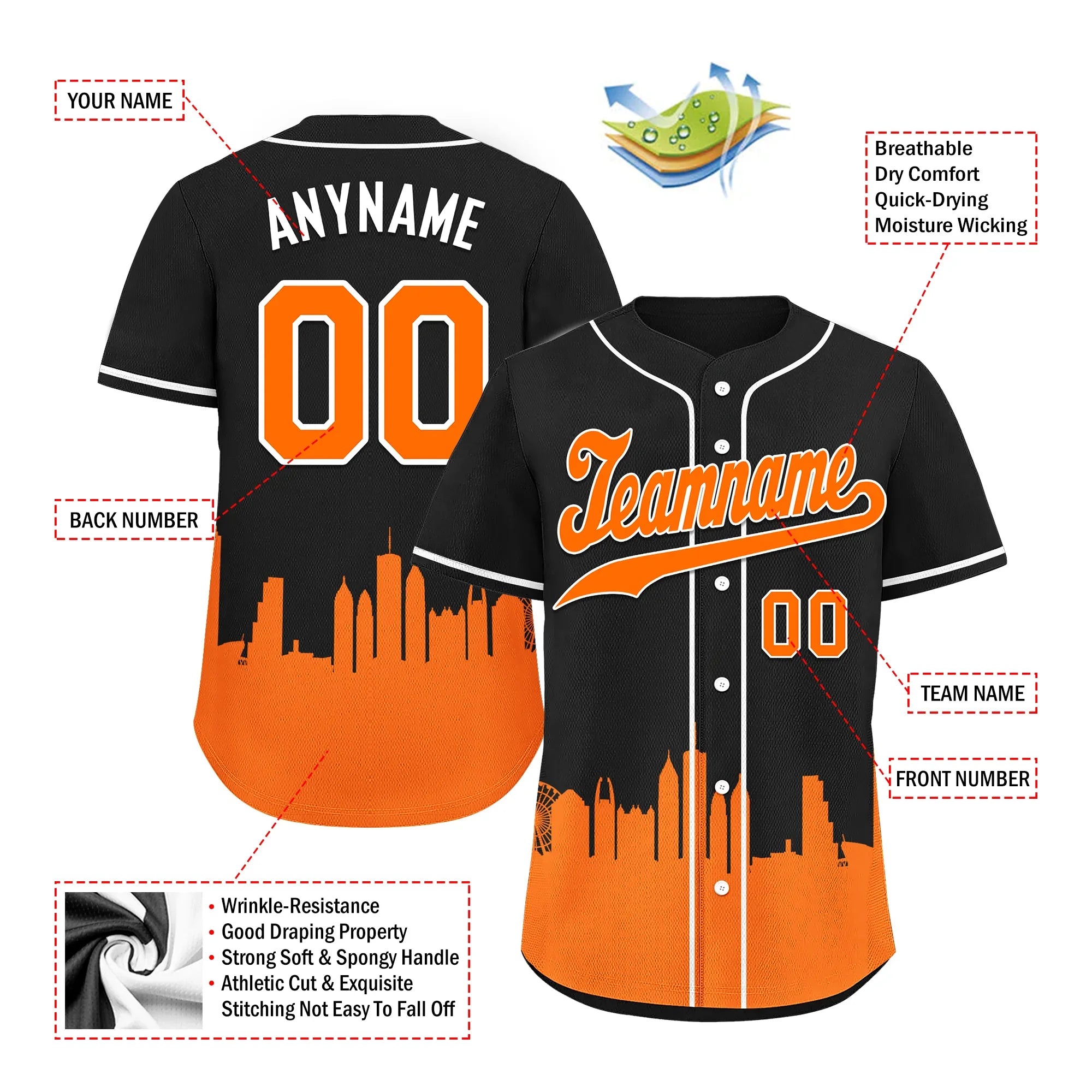 Custom Black Orange City Edition Personalized Authentic Baseball Jersey BSBJ01-D017133 - Coolcustomize