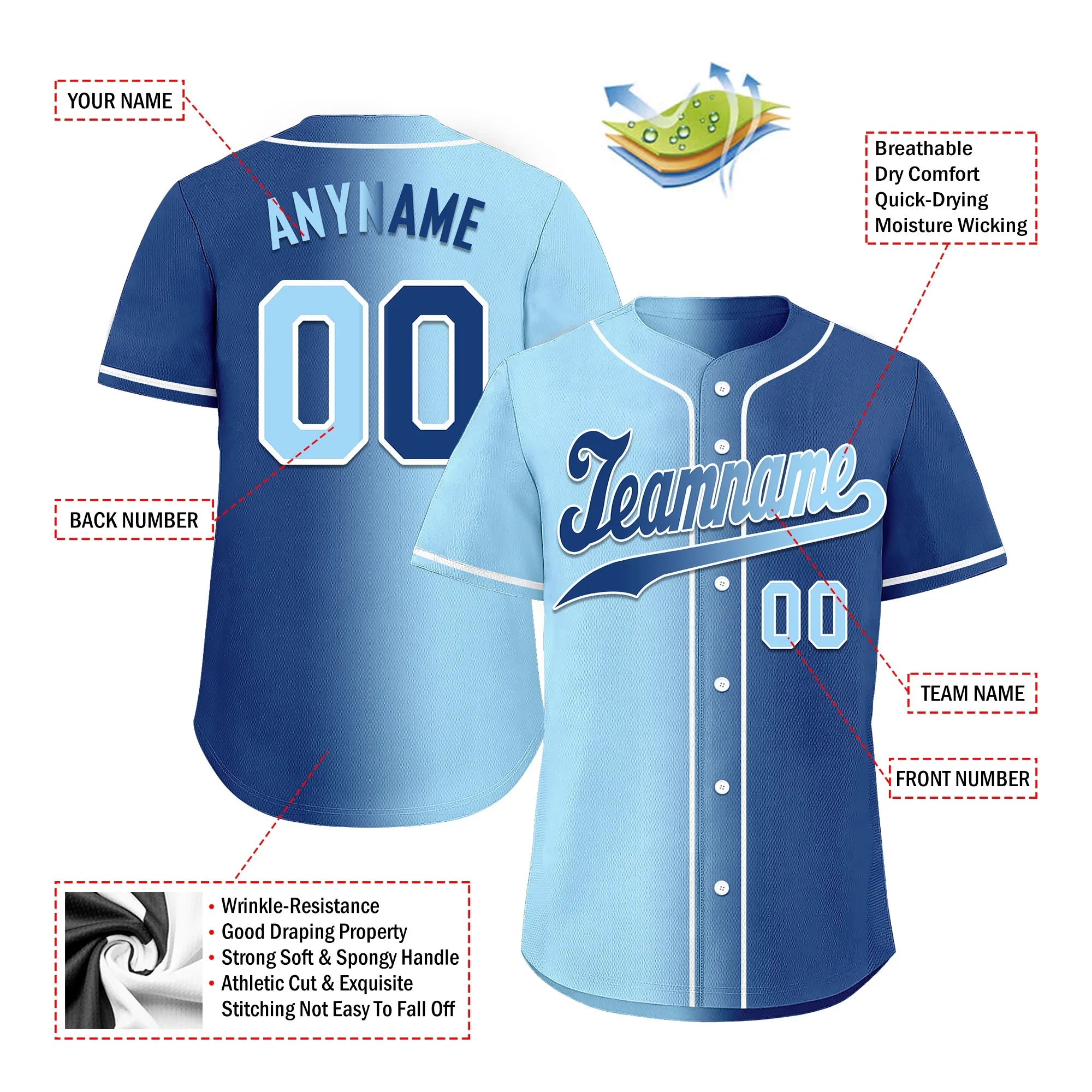 Custom Blue Gradient Fashion Personalized Authentic Baseball Jersey BSBJ01-D0a7078 - Coolcustomize
