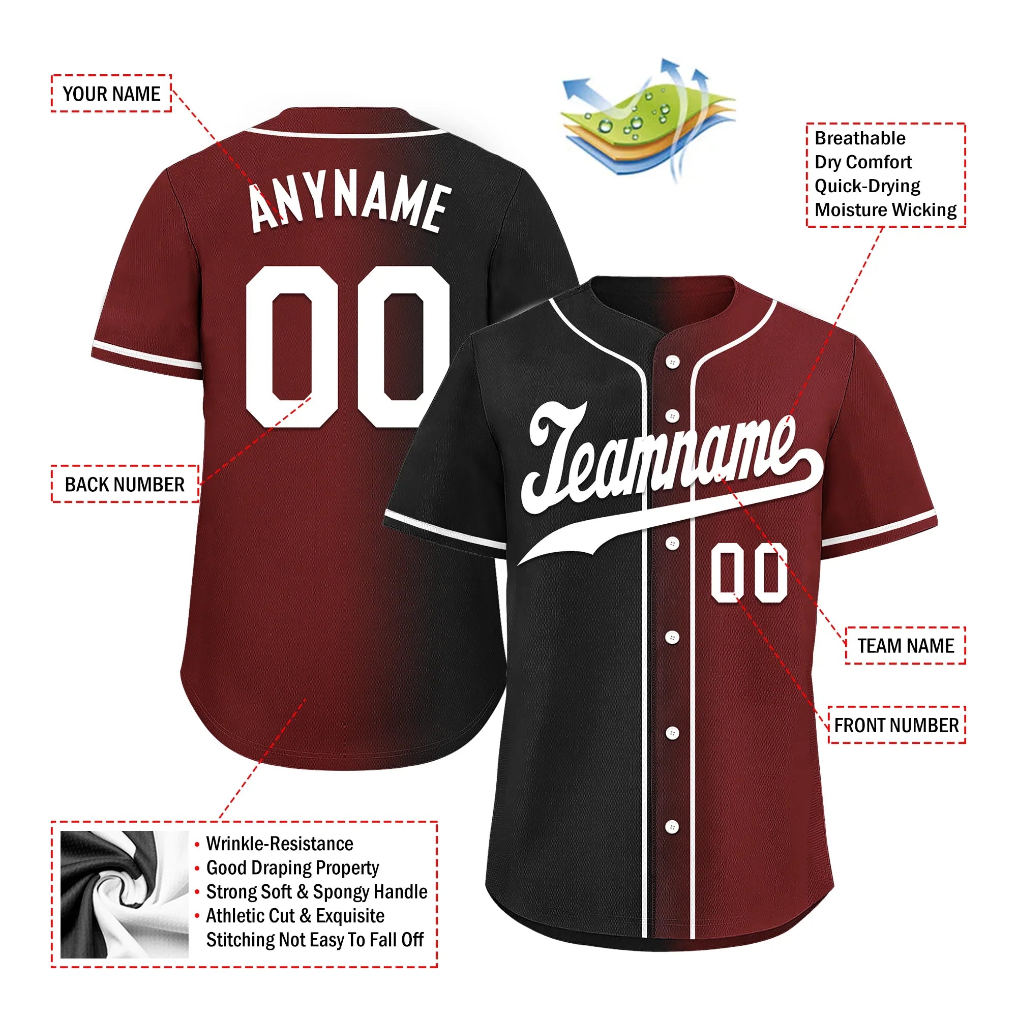 Custom Black Red Gradient Fashion Personalized Authentic Baseball Jersey BSBJ01-D0a7aae - Coolcustomize