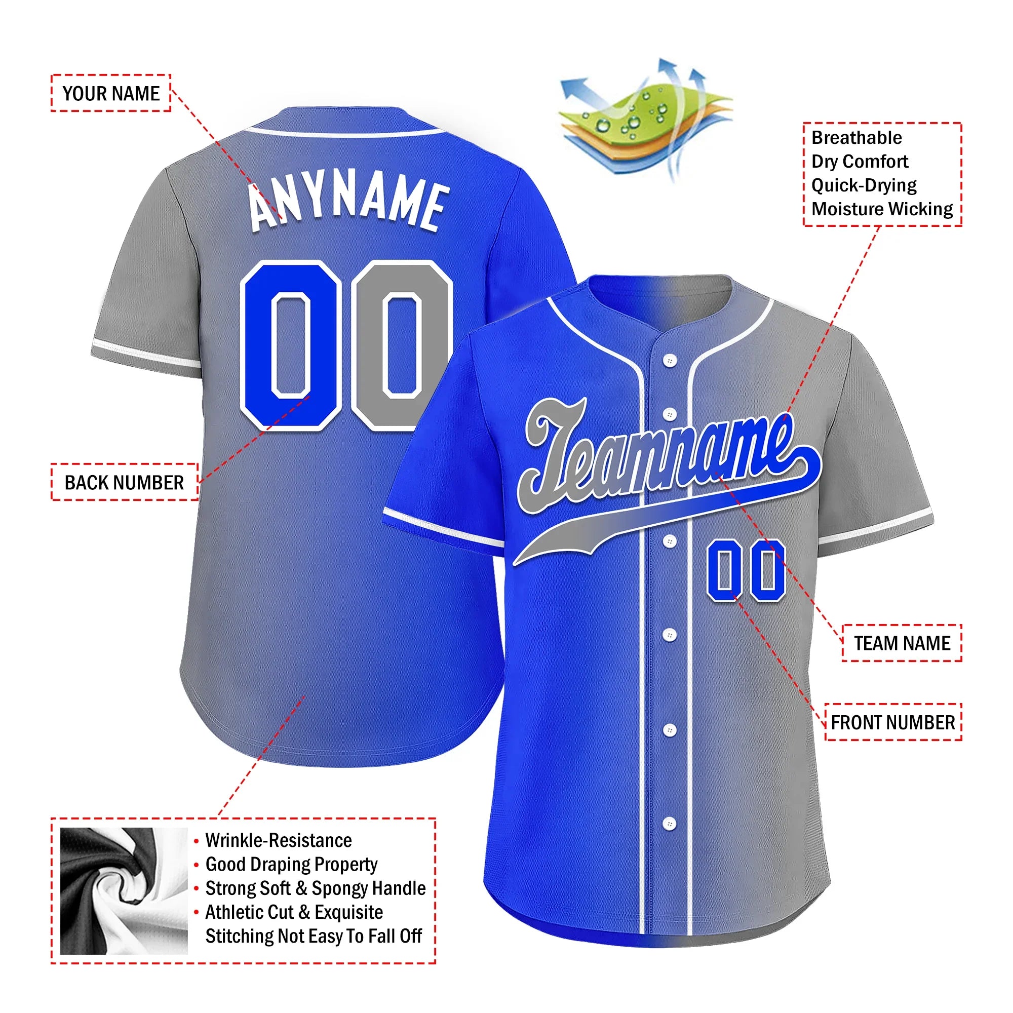Custom Blue Grey Gradient Fashion Personalized Authentic Baseball Jersey BSBJ01-D0a709a - Coolcustomize