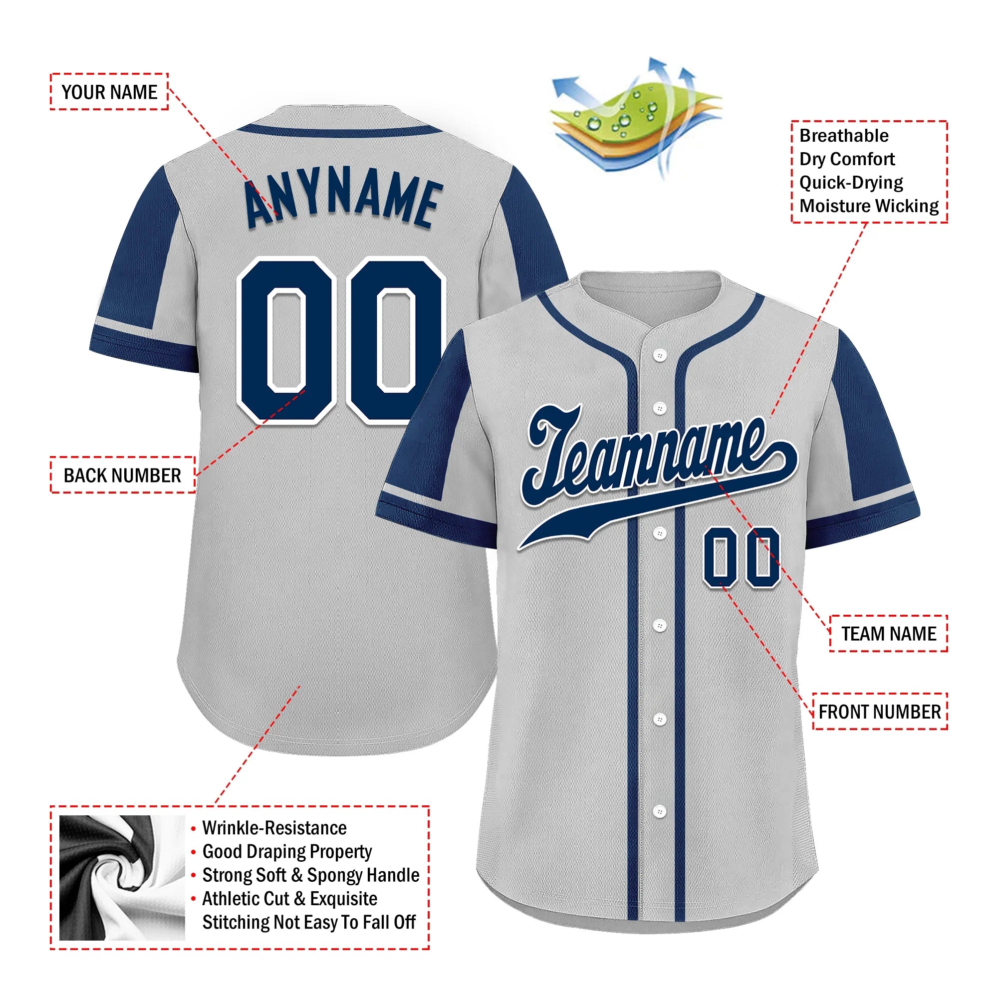 Custom Gray Blue Raglan Sleeves Personalized Authentic Baseball Jersey BSBJ01-D017178 - Coolcustomize