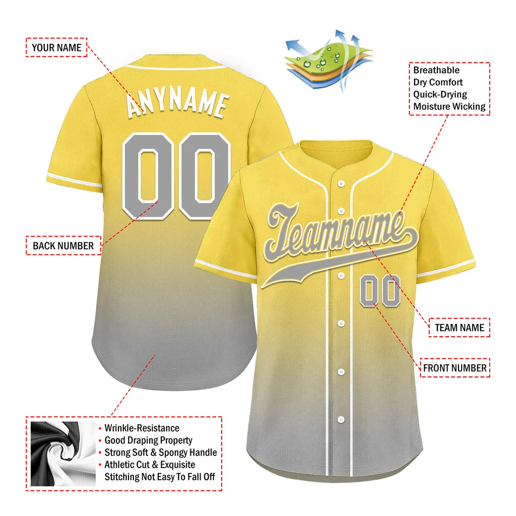 Custom Yellow Grey Fade Fashion Personalized Authentic Baseball Jersey BSBJ01-D0a70fb - Coolcustomize