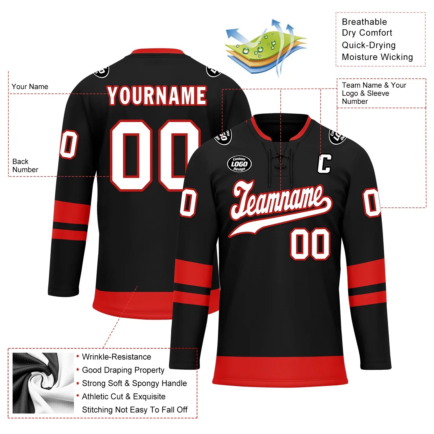 Custom Black Red Personalized Hockey Jersey HCKJ01-D0a700b - Coolcustomize