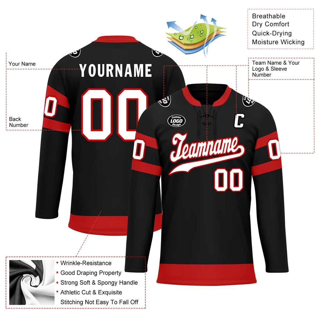 Custom Black Red Personalized Hockey Jersey HCKJ01-D0a70b0 - Coolcustomize