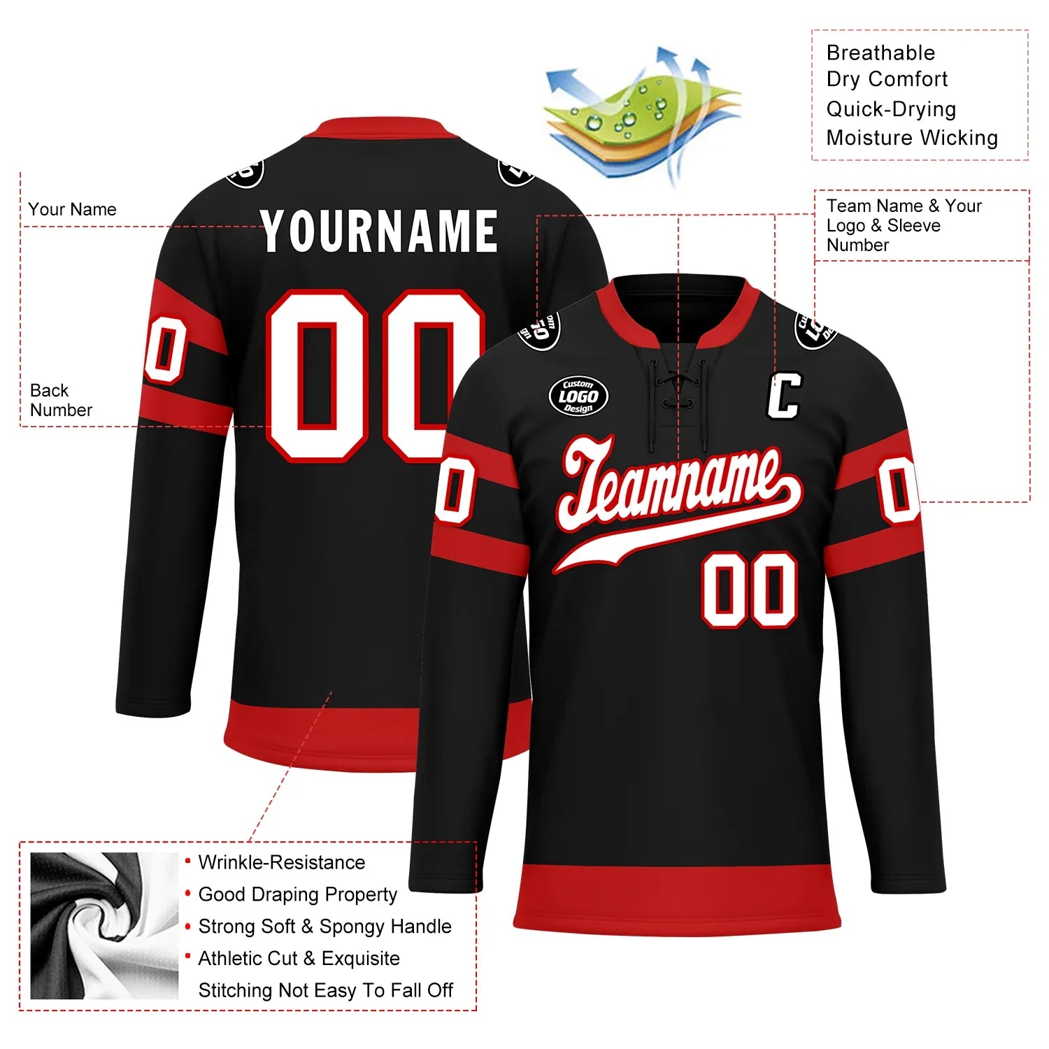 Custom Black Red Personalized Hockey Jersey HCKJ01-D0a70b0 - Coolcustomize
