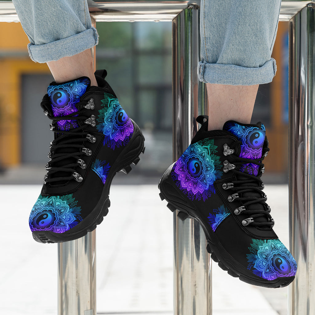 Personalized Boho Yin Yang Outdoor Combat Boots – Lightweight Non-Slip Spiritual Walking Shoes