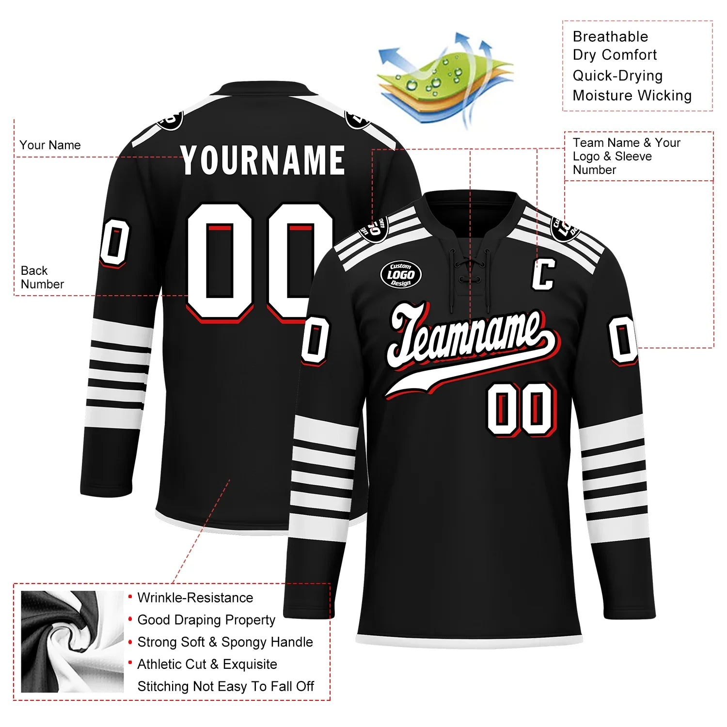 Custom Black White Personalized Hockey Jersey HCKJ01-D0a700d - Coolcustomize