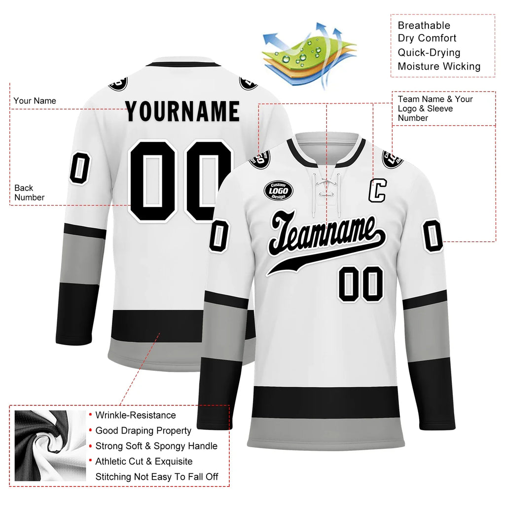 Custom White Grey Personalized Hockey Jersey HCKJ01-D0a70e7 - Coolcustomize