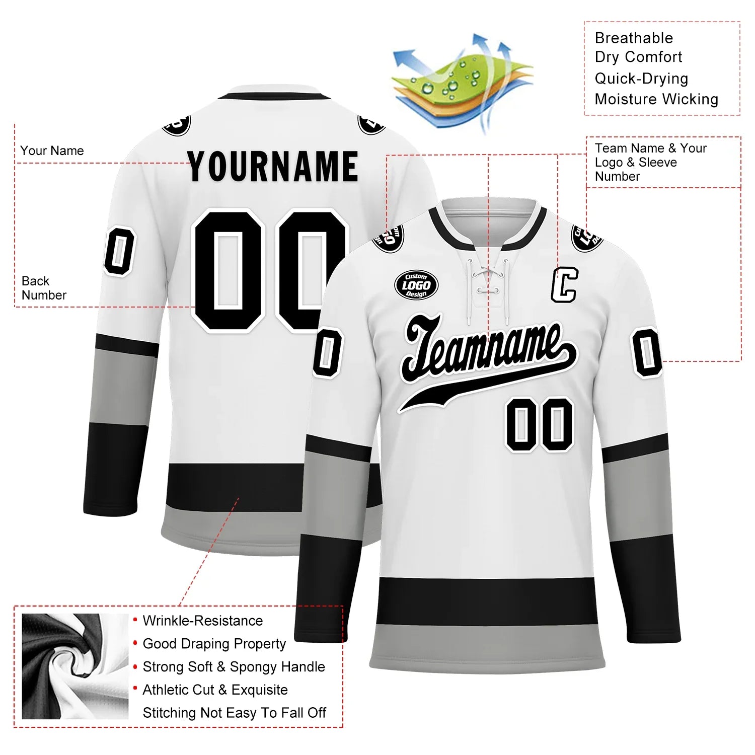 Custom White Grey Personalized Hockey Jersey HCKJ01-D0a70e7 - Coolcustomize