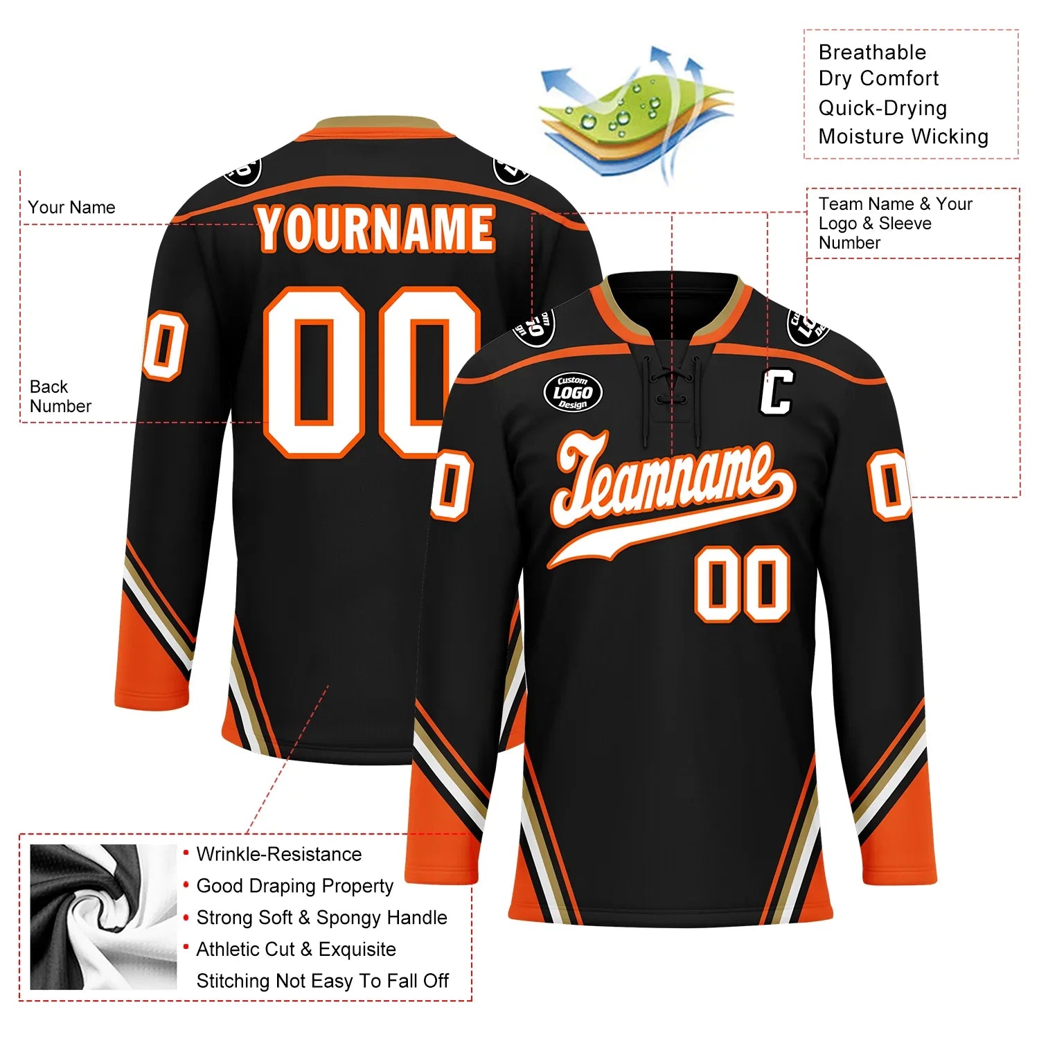 Custom Black Orange Personalized Hockey Jersey HCKJ01-D0a70d8 - Coolcustomize