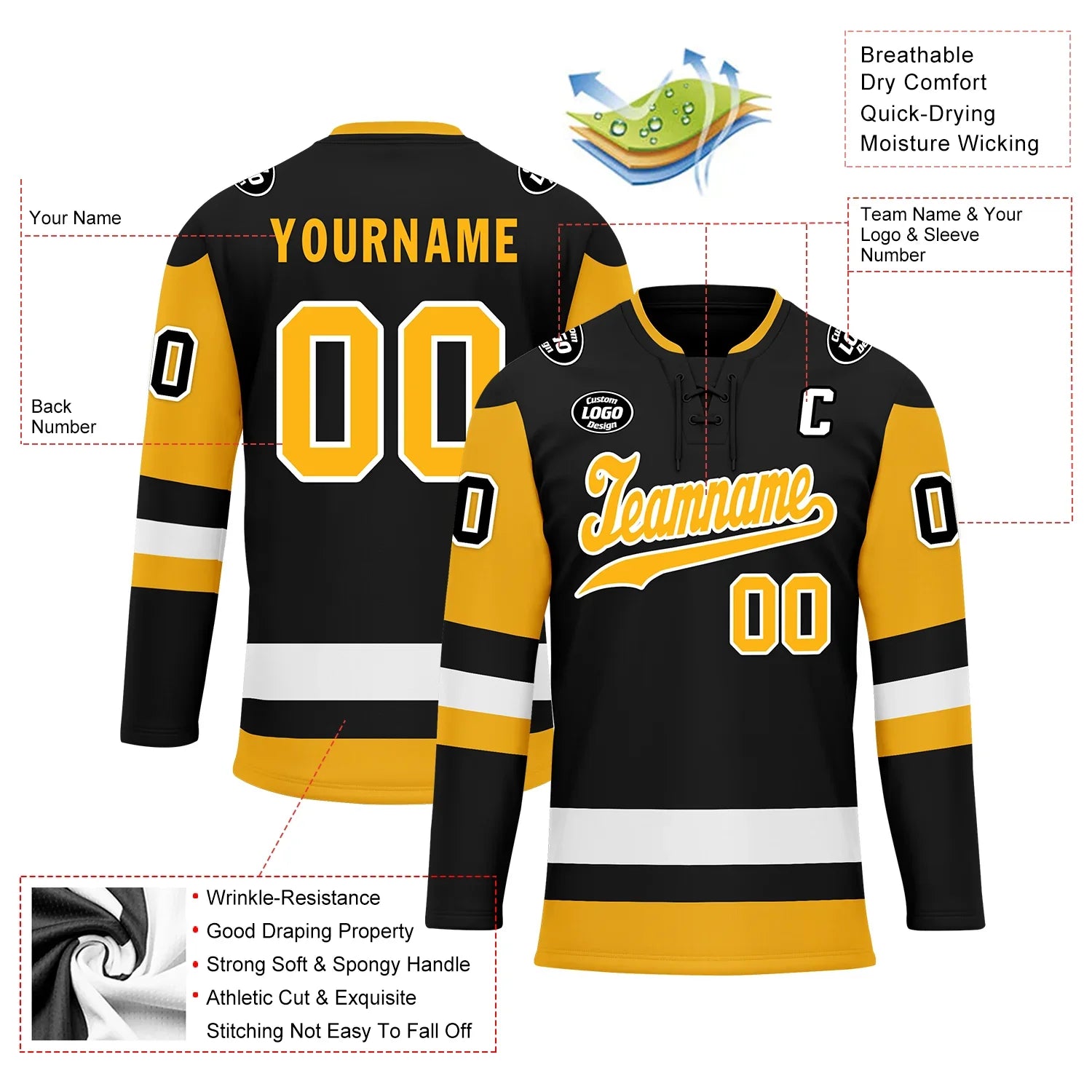 Custom Black Yellow Personalized Hockey Jersey HCKJ01-D0a7009 - Coolcustomize