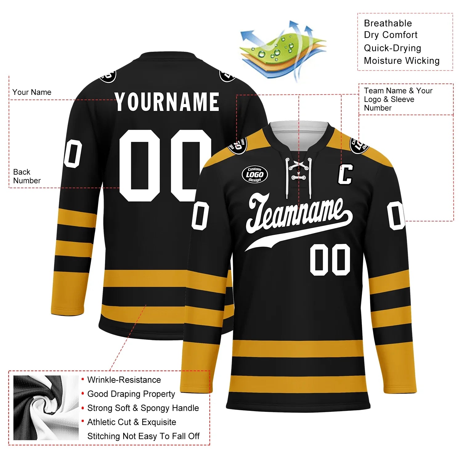 Custom Black Yellow Personalized Hockey Jersey HCKJ01-D0a70ee - Coolcustomize