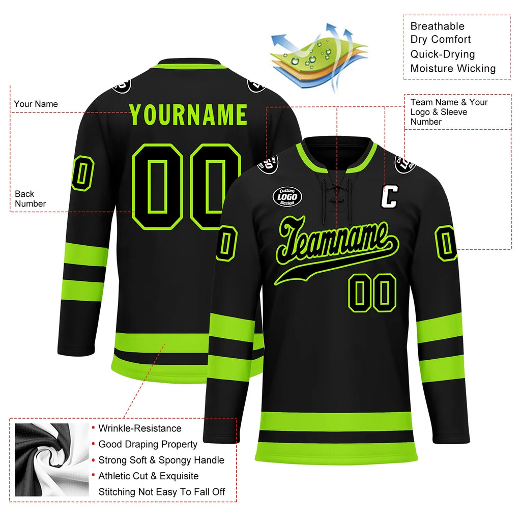 Custom Black Green Personalized Hockey Jersey HCKJ01-D0a70b8 - Coolcustomize