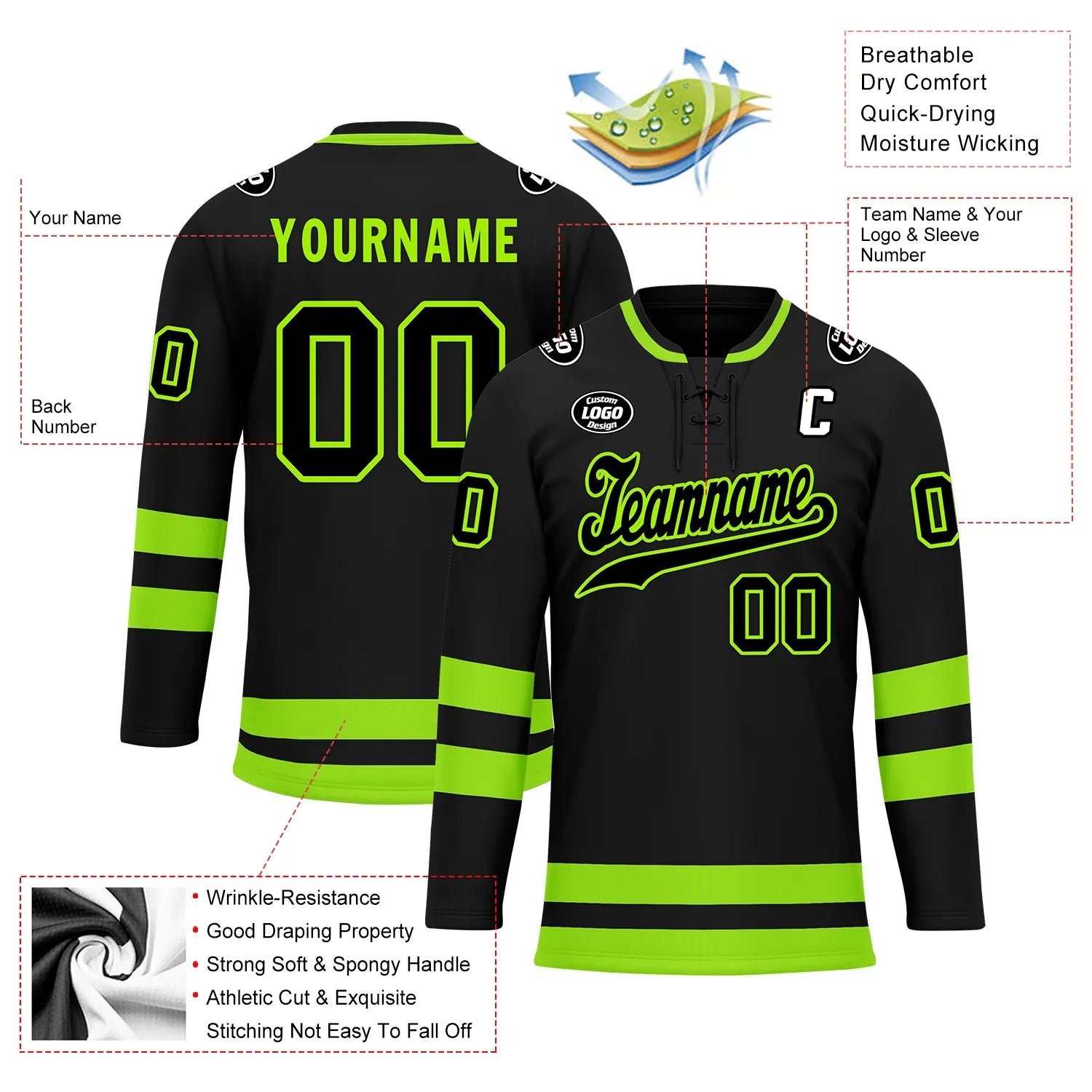 Custom Black Green Personalized Hockey Jersey HCKJ01-D0a70b8 - Coolcustomize