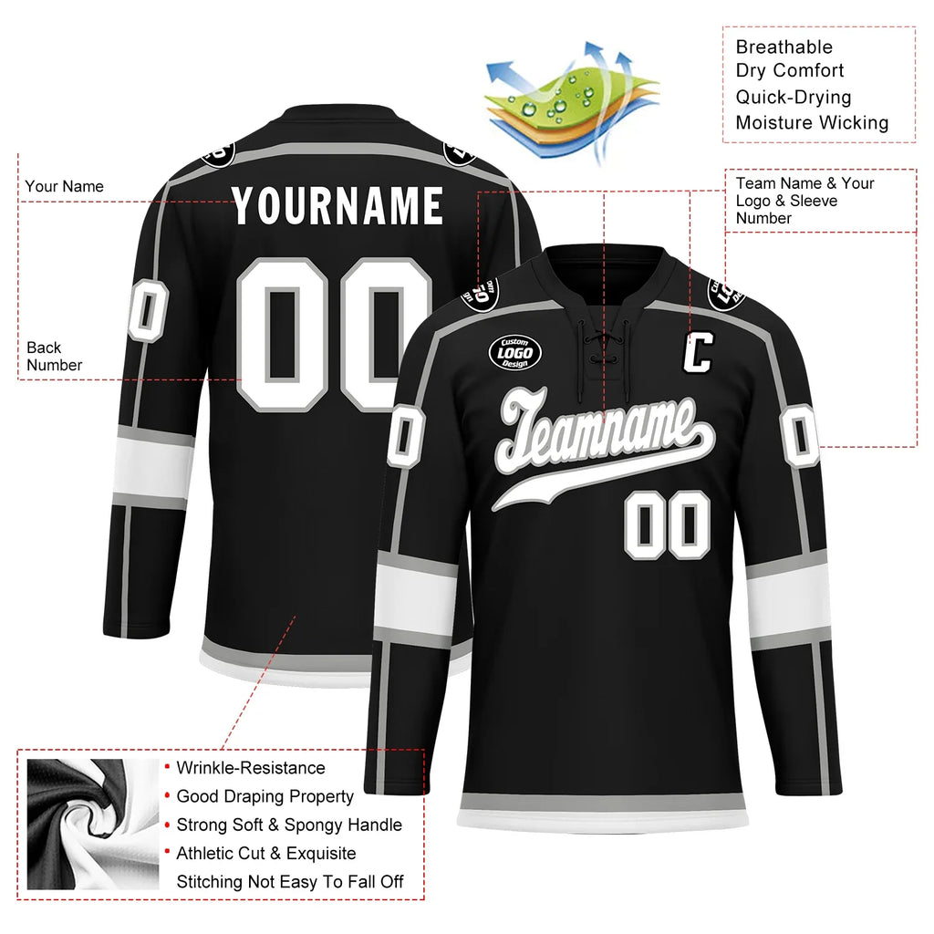 Custom Black White Personalized Hockey Jersey HCKJ01-D0a70e8 - Coolcustomize