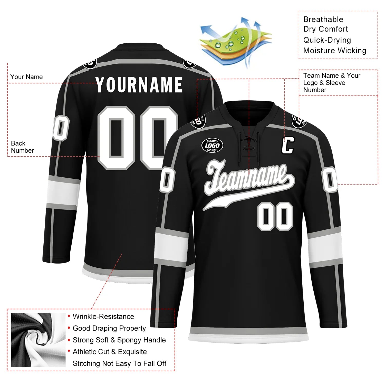 Custom Black White Personalized Hockey Jersey HCKJ01-D0a70e8 - Coolcustomize