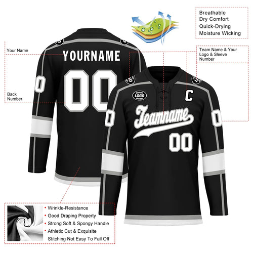 Custom Black White Personalized Hockey Jersey HCKJ01-D0a70e8 - Coolcustomize