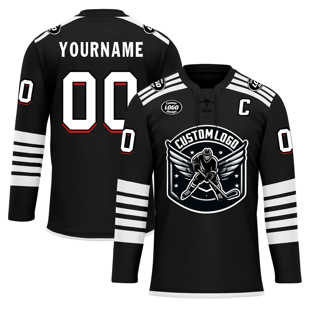 Custom Black White Personalized Hockey Jersey HCKJ01-D0a700d - Coolcustomize