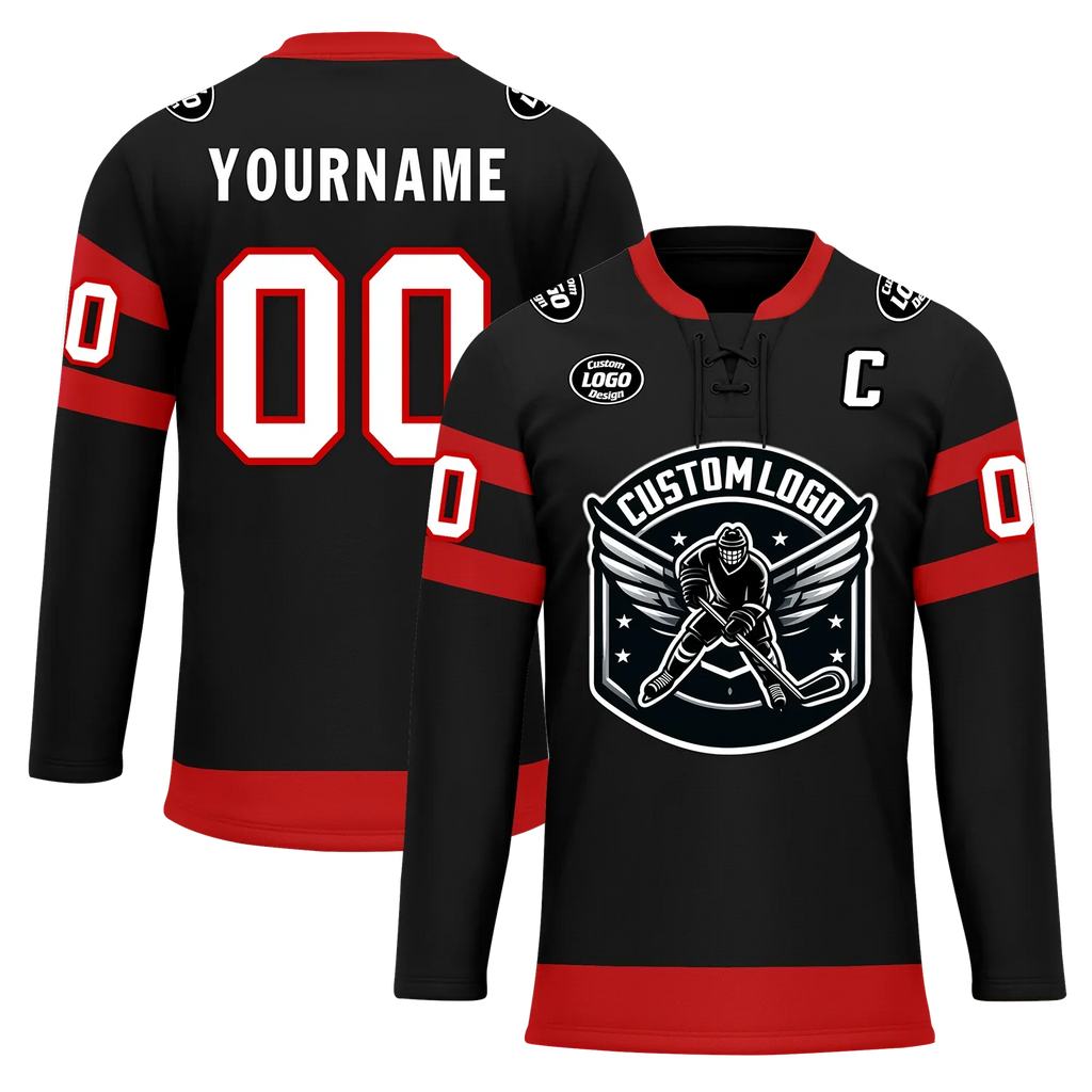 Custom Black Red Personalized Hockey Jersey HCKJ01-D0a70b0 - Coolcustomize