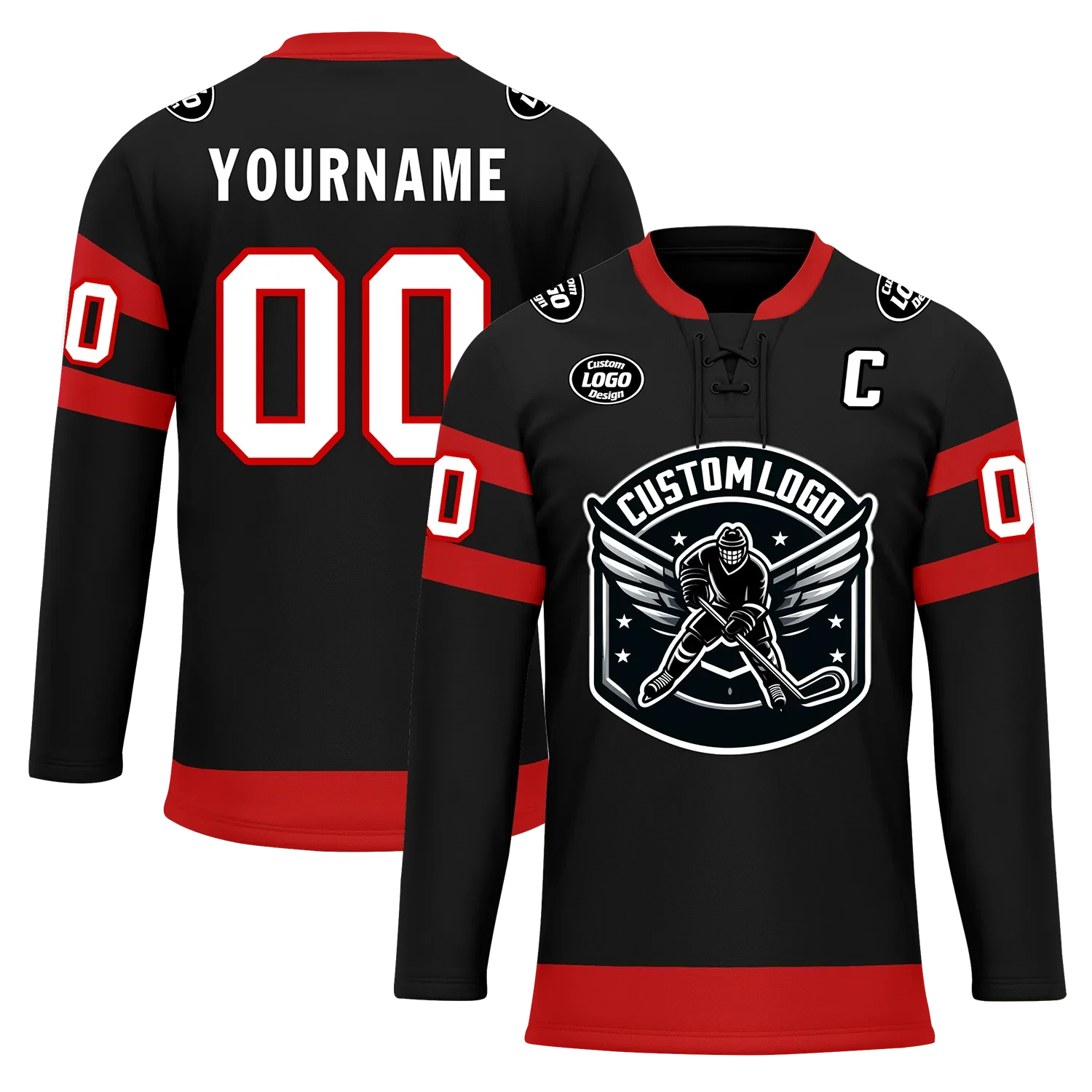 Custom Black Red Personalized Hockey Jersey HCKJ01-D0a70b0 - Coolcustomize