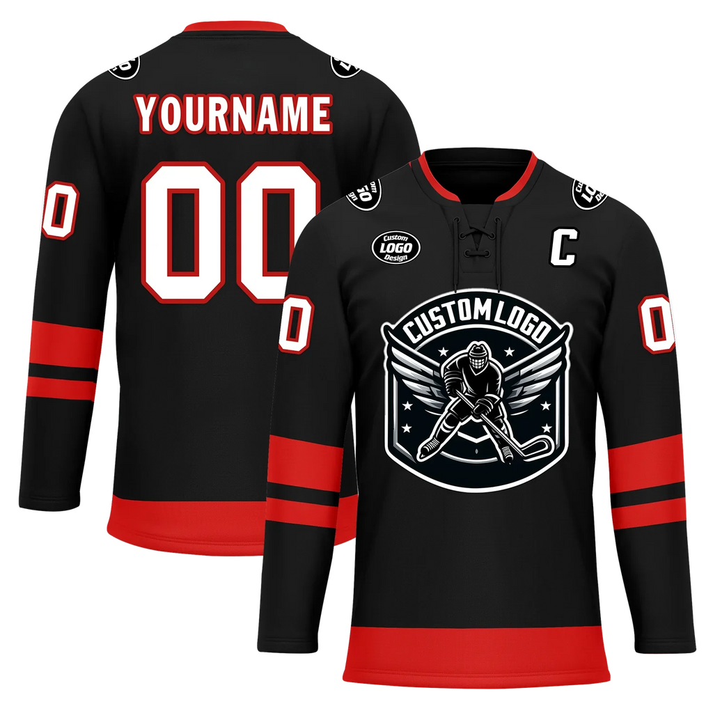 Custom Black Red Personalized Hockey Jersey HCKJ01-D0a700b - Coolcustomize