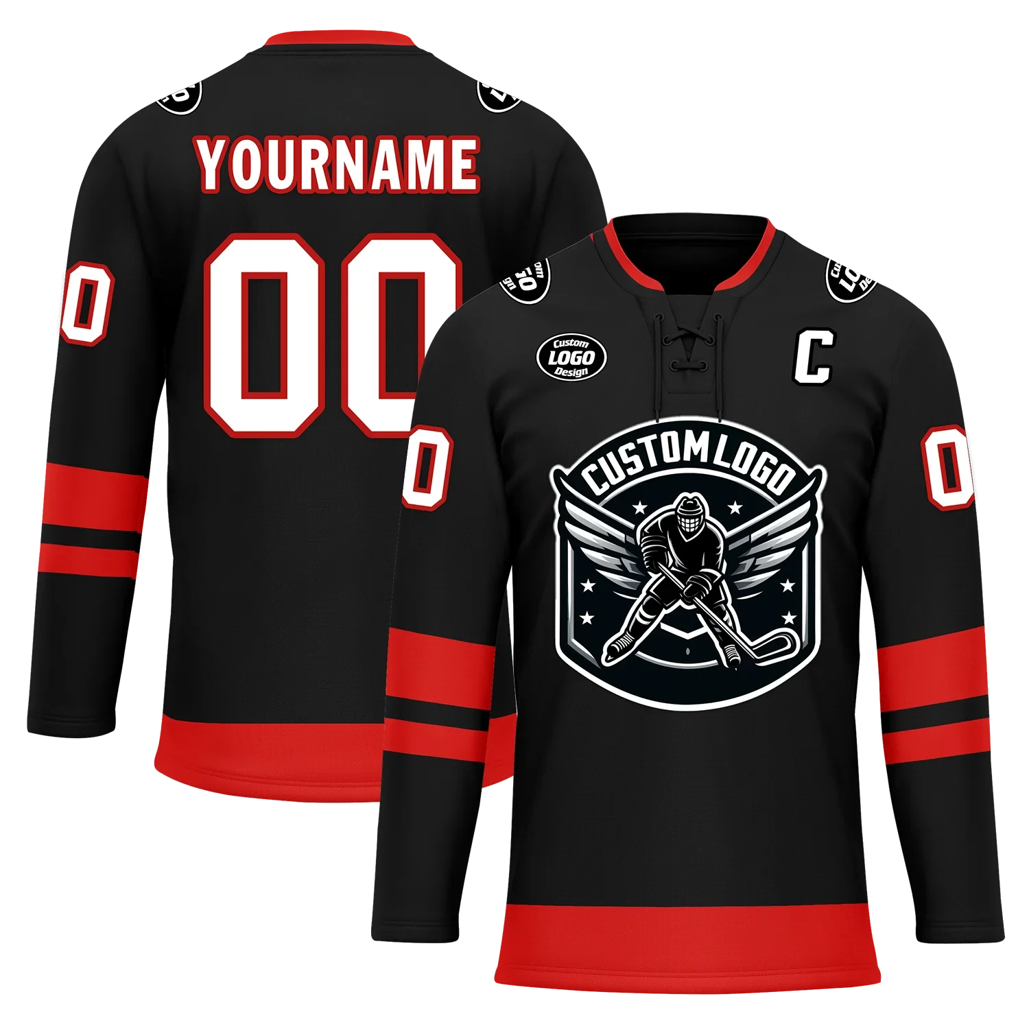Custom Black Red Personalized Hockey Jersey HCKJ01-D0a700b - Coolcustomize