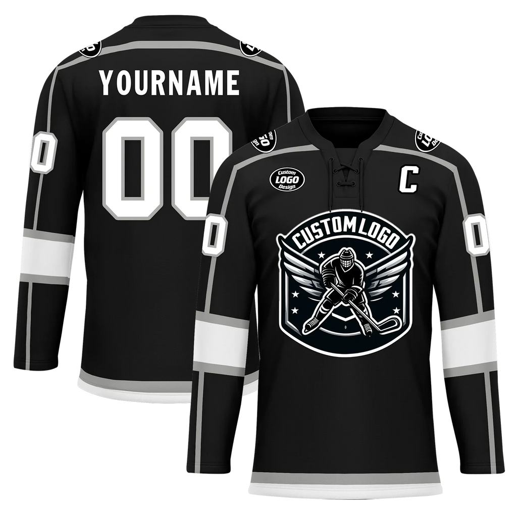 Custom Black White Personalized Hockey Jersey HCKJ01-D0a70e8 - Coolcustomize