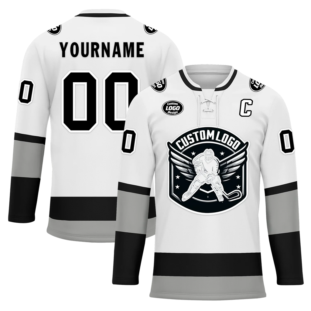 Custom White Grey Personalized Hockey Jersey HCKJ01-D0a70e7 - Coolcustomize