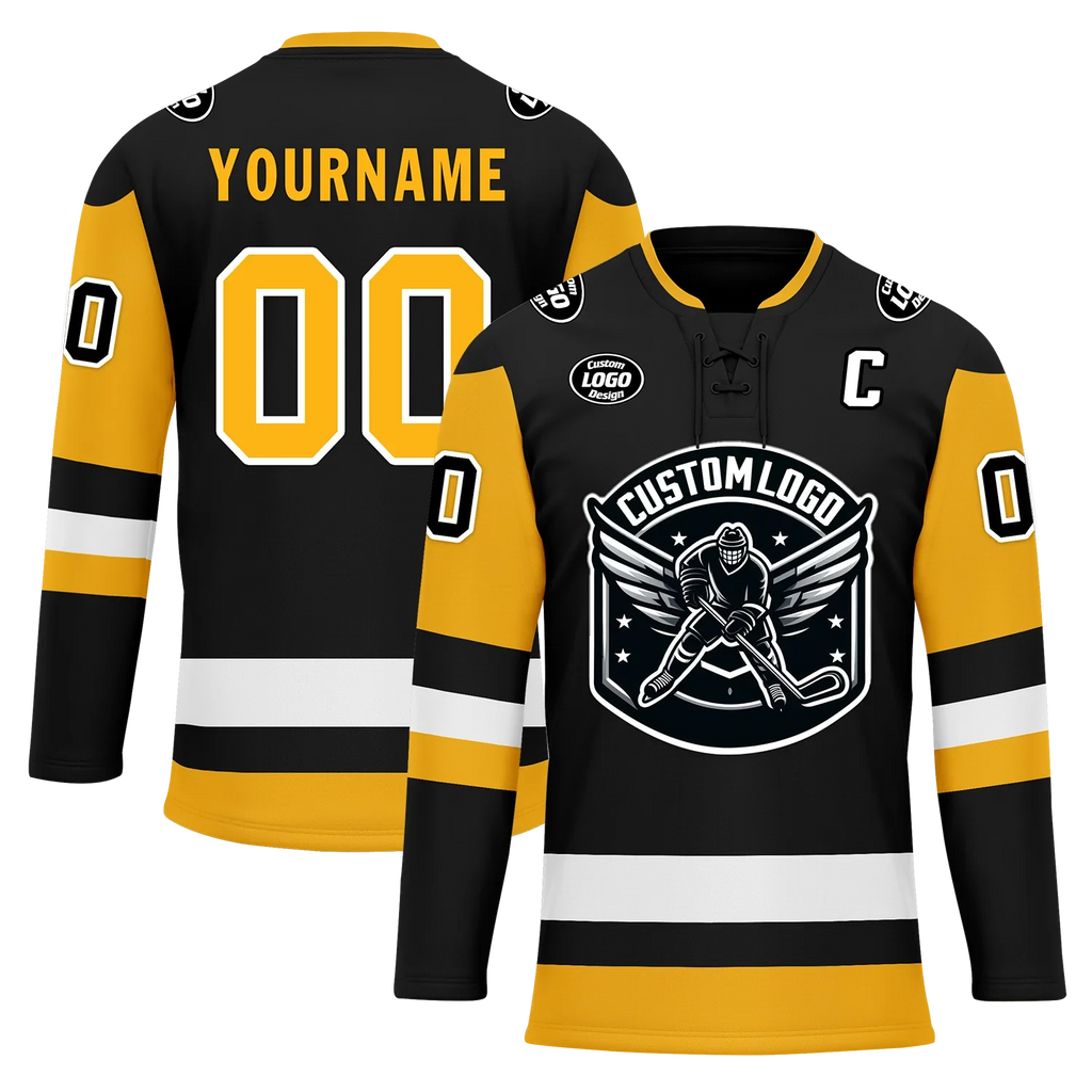 Custom Black Yellow Personalized Hockey Jersey HCKJ01-D0a7009 - Coolcustomize