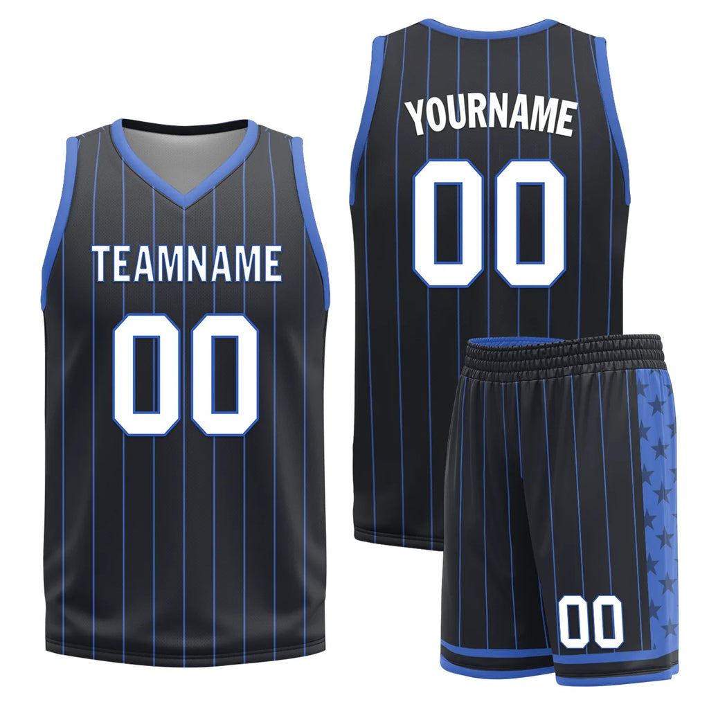 Custom Blue Black Classic Style Reversible Basketball Uniform Personalized COOLMAX BBJR-D017055 - Coolcustomize
