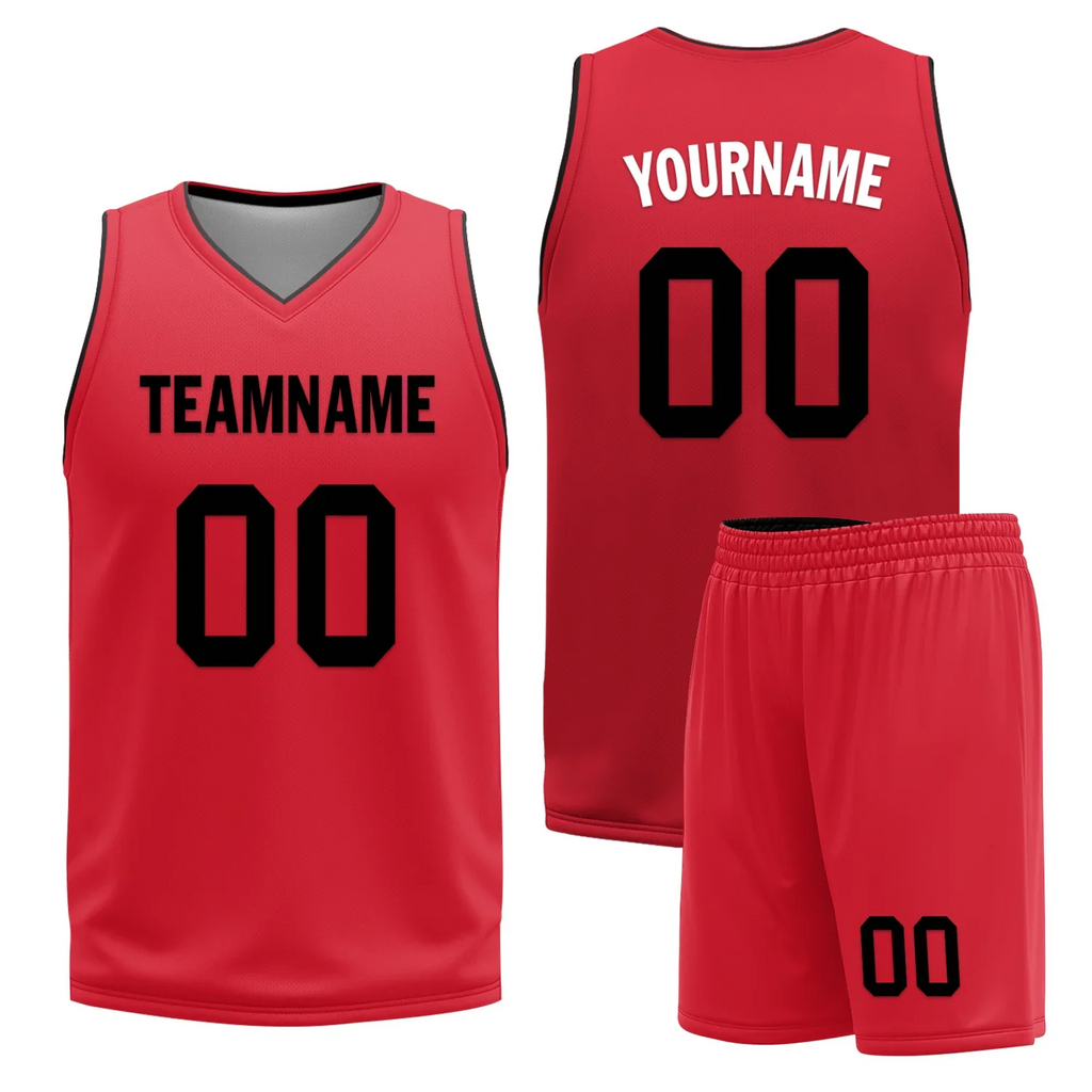 Custom Black Red Classic Style Reversible Basketball Uniform Personalized COOLMAX BBJR-D017018 - Coolcustomize