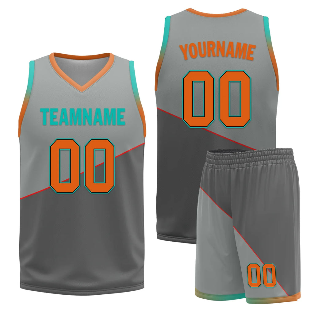 Custom Gray Classic Style Reversible Basketball Uniform Personalized COOLMAX BBJR-D017024 - Coolcustomize