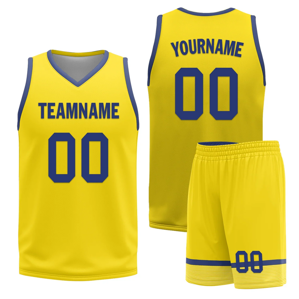 Custom Blue Yellow Classic Style Reversible Basketball Uniform Personalized COOLMAX BBJR-D017003 - Coolcustomize
