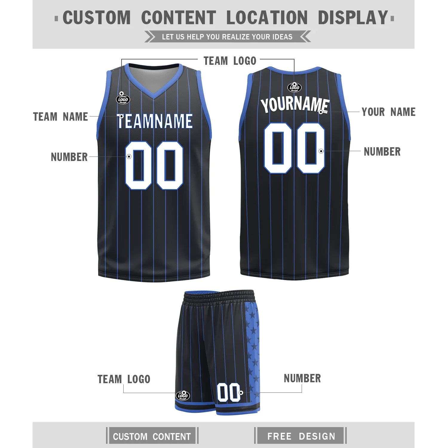 Custom Blue Black Classic Style Reversible Basketball Uniform Personalized COOLMAX BBJR-D017055 - Coolcustomize